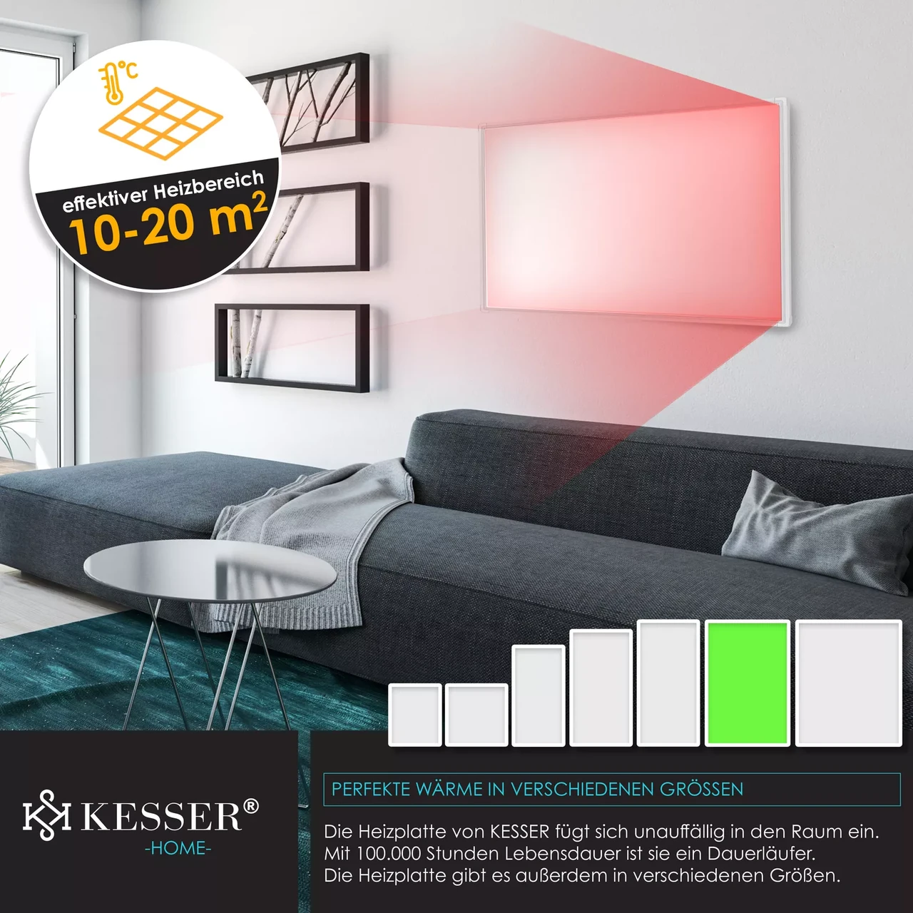 Инфракрасный обогреватель настенный KESSER с термостатом 1000W (16628_1000W) - фото 4 Инфракрасный обогреватель настенный KESSER с термостатом 1000W (16628_1000W) - фото 4