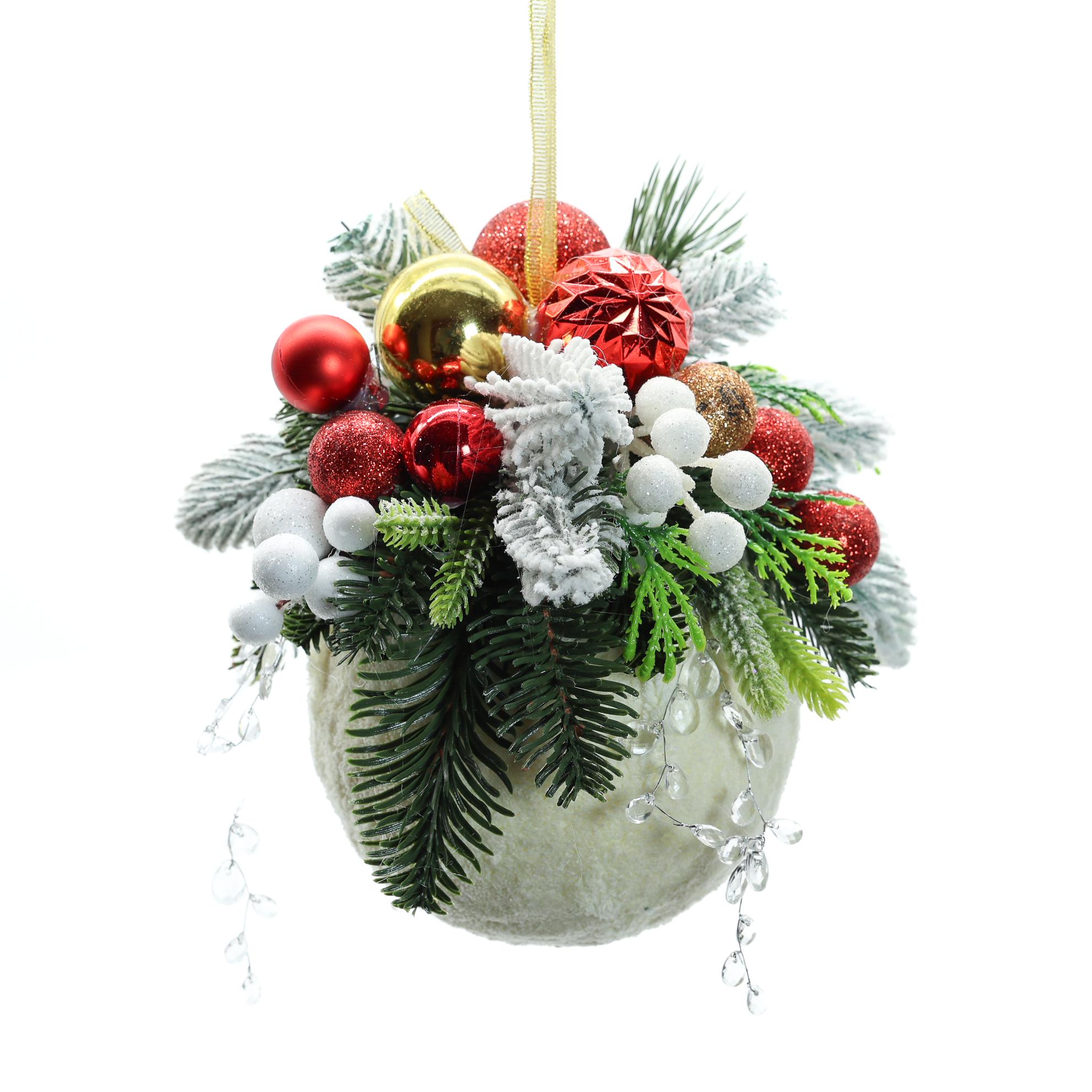 Композиция новогодняя GALA DECOR задекорированный плюшевый шар-подвеска 12 см (Ш1201П) - фото 3