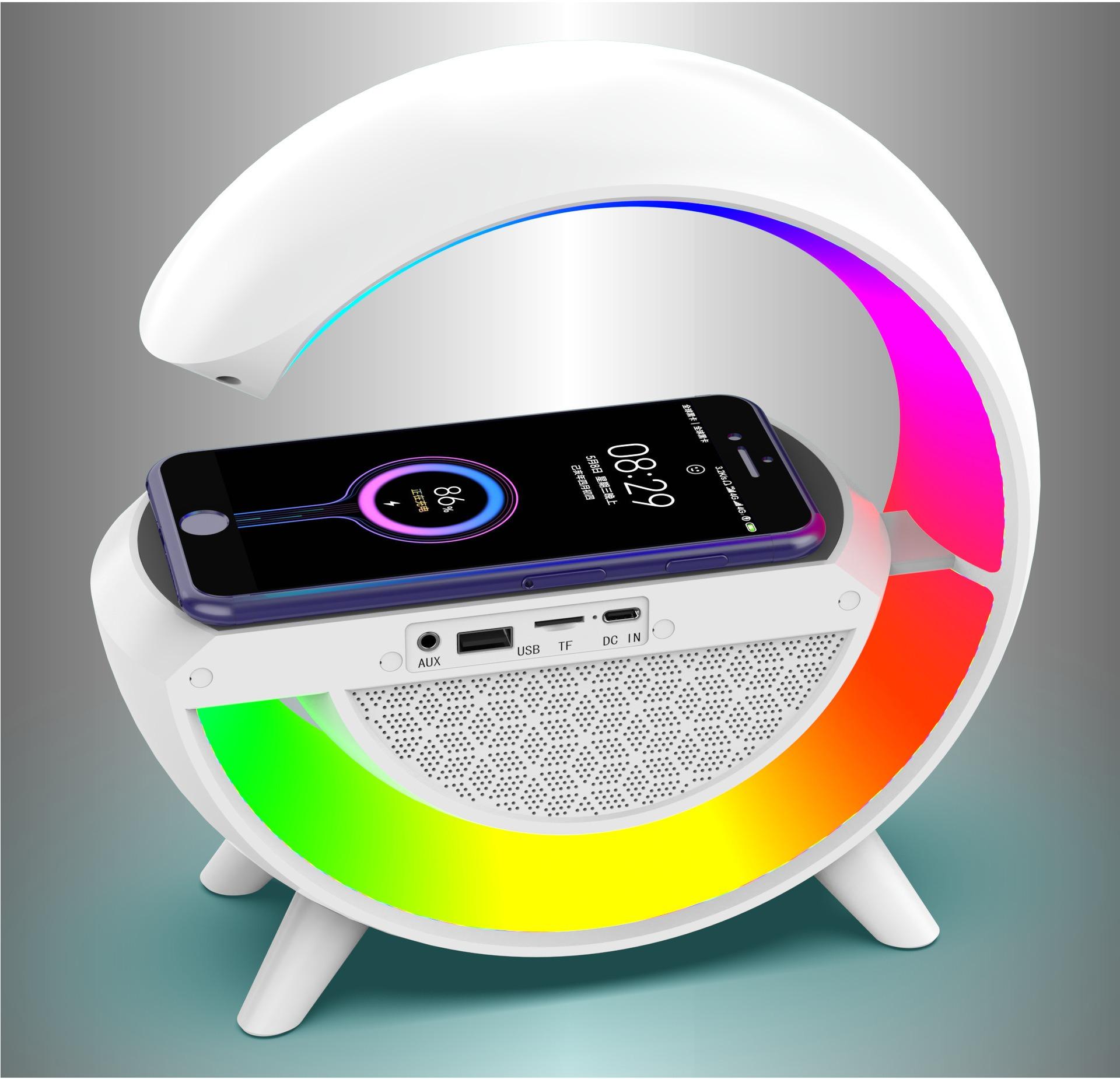 Колонка Bluetooth 3в1 SUNROZ WirelessCharger R99 RGB White - фото 4