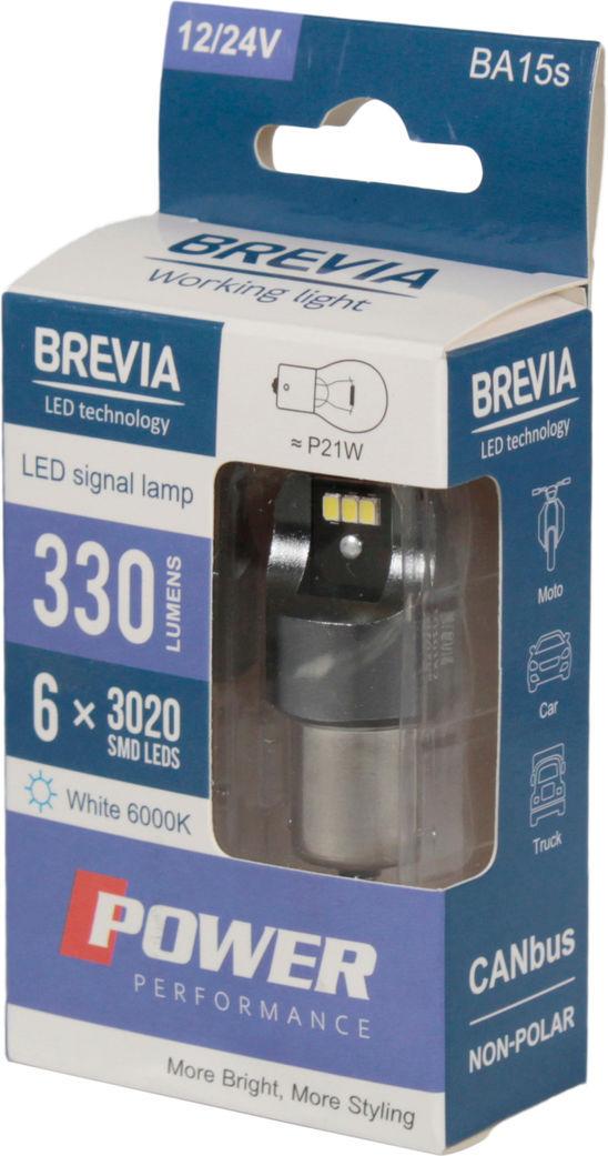 Лампочка Brevia Груша LED SMD 12/24V 6 діодів P21W BA15s CANbus 10101X2 12V-R5W BA15s 2 шт. Білий