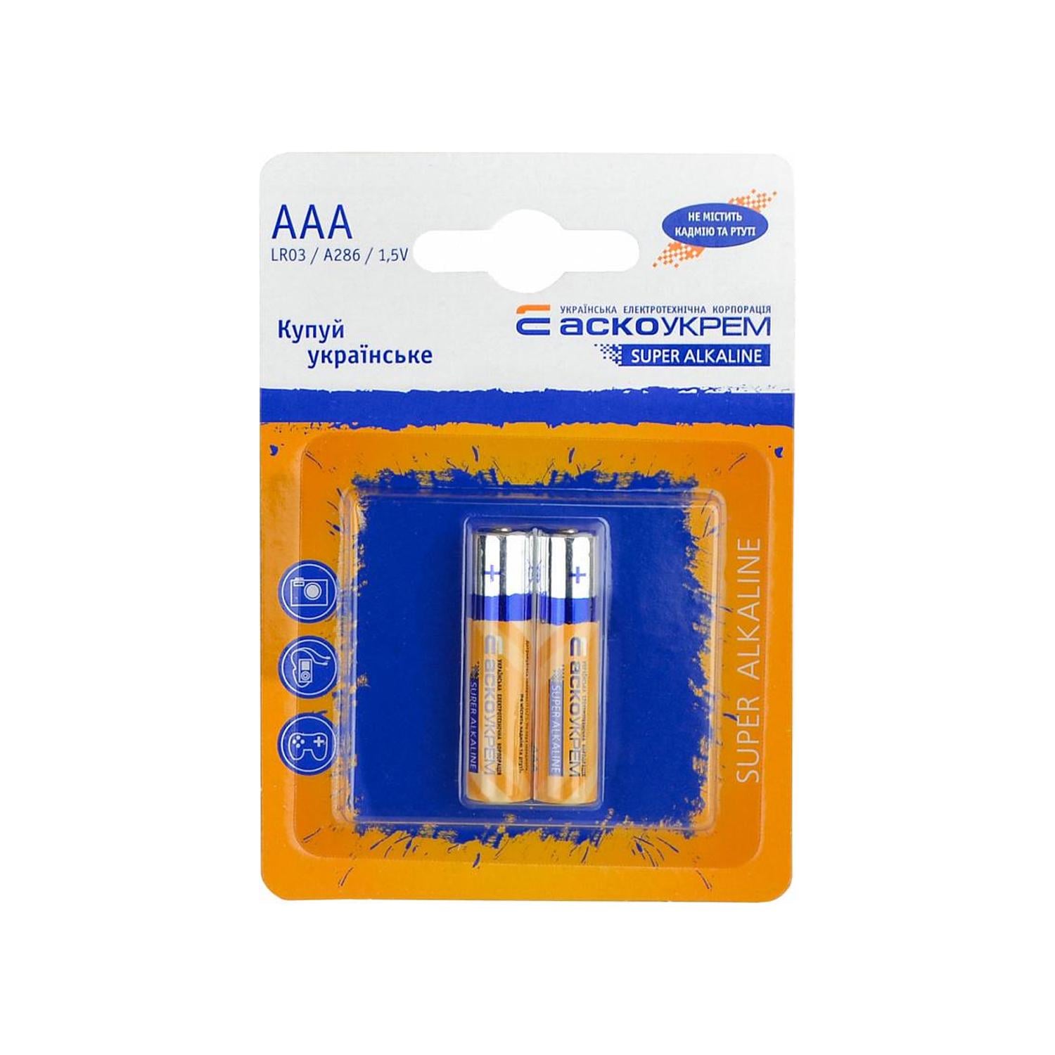 Батарейка АСКО-УКРЕМ ААА щелочная 1,5V blister 2 шт. (Аско.LR03.BL2)