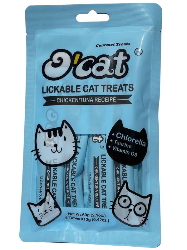 Ласощі для котів O'cat lickable cat treats chicken tuna з куркою та тунцем 5 шт. по 12 г 60 г уп. - фото 1