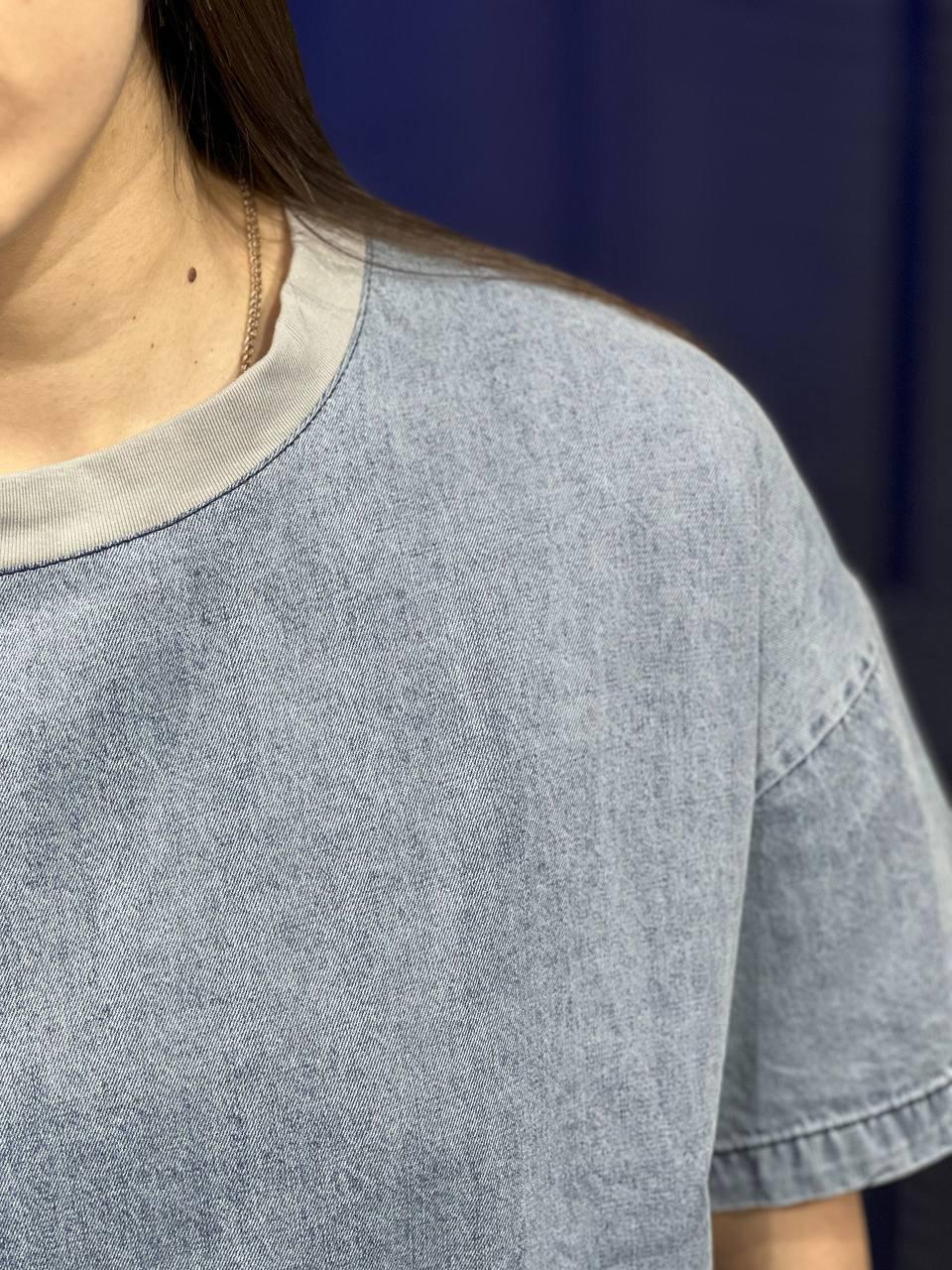 Футболка женская из денима OS Серый (#25018-01) - фото 5