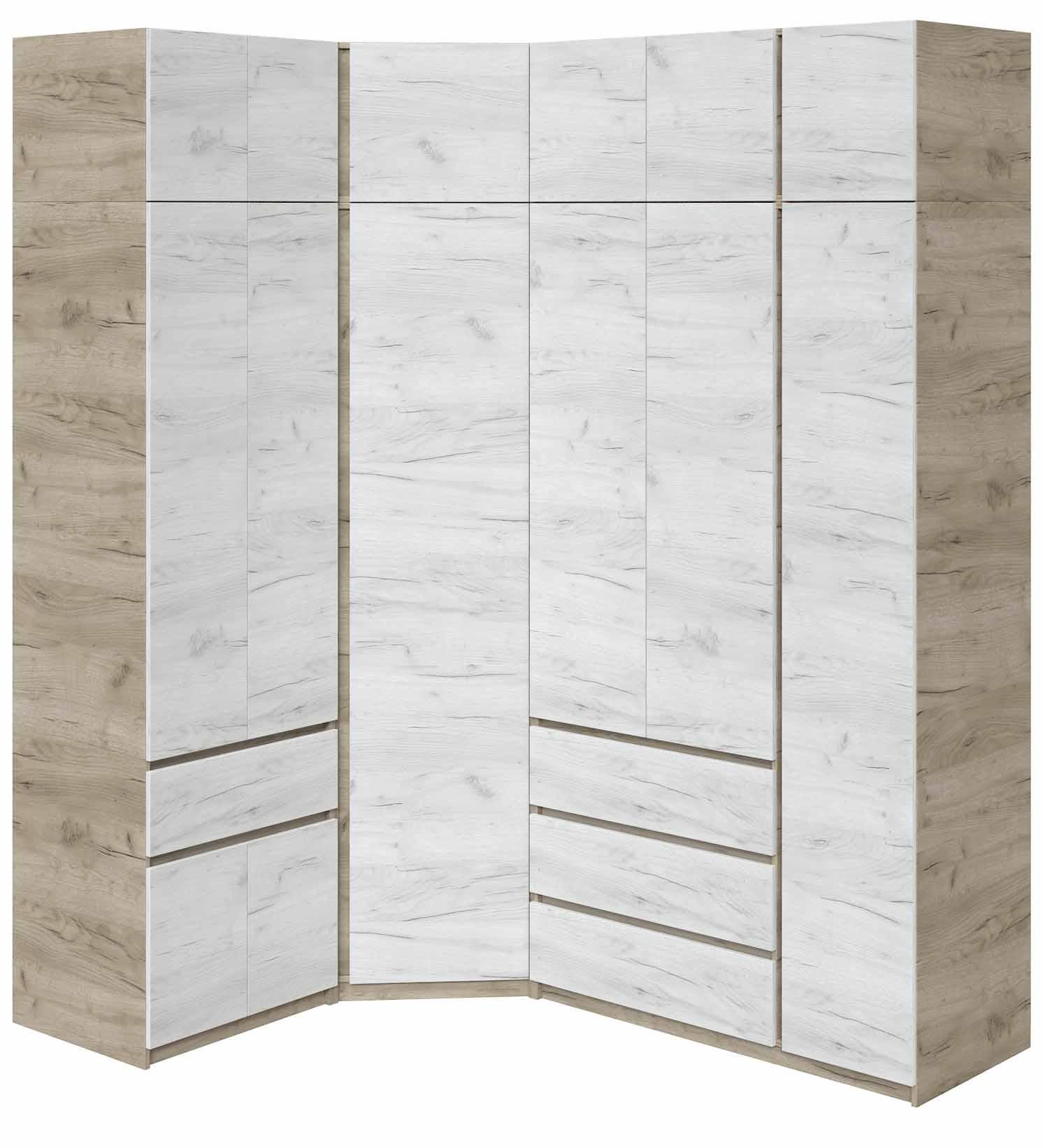 Шкаф-стенка угловой Мастер Форм Брайт 1450/2050х520х2400 мм Дуб крафт серый/Дуб крафт белый (32891) - фото 1 Шкаф-стенка угловой Мастер Форм Брайт 1450/2050х520х2400 мм Дуб крафт серый/Дуб крафт белый (32891) - фото 1