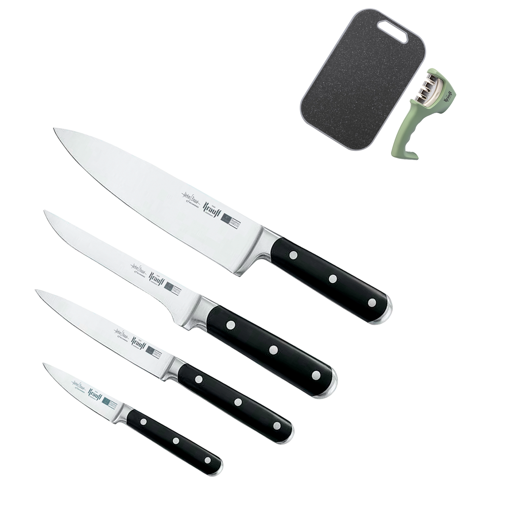 Набір ножів Krauff Prime Chef з точилом та кухонною дошкою 4 шт. (55-333-632)