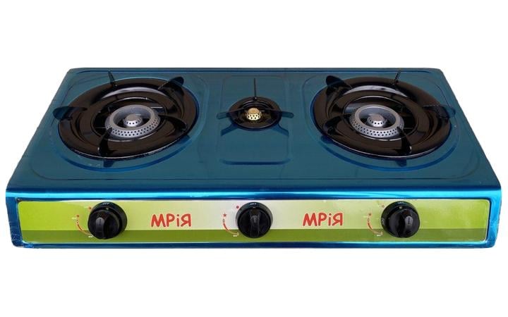 Плита газовая настольная Мрія 3 конфорки с пьезоподжигом под баллон нержавеющая сталь (31212384)