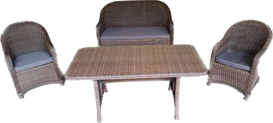 Комплект садових меблів Офелія на металевому каркасі зі штучного ротанга стіл/диван/крісла Тютюн (CNT00008615)