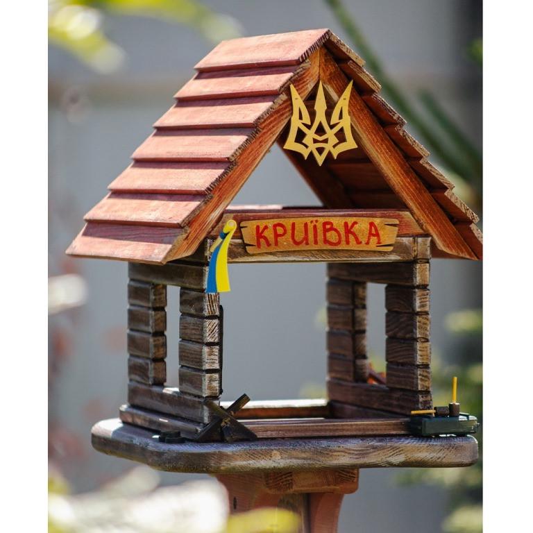 Кормушка для птиц Кроевка из дерева 31×31×28 см на ножке 140 см - фото 3