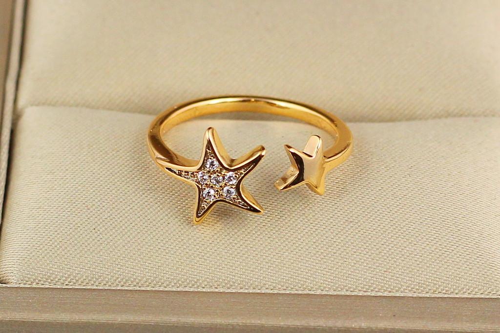 Кольцо Xuping Jewelry Две звезды раздвижное р. 16 Золотистый