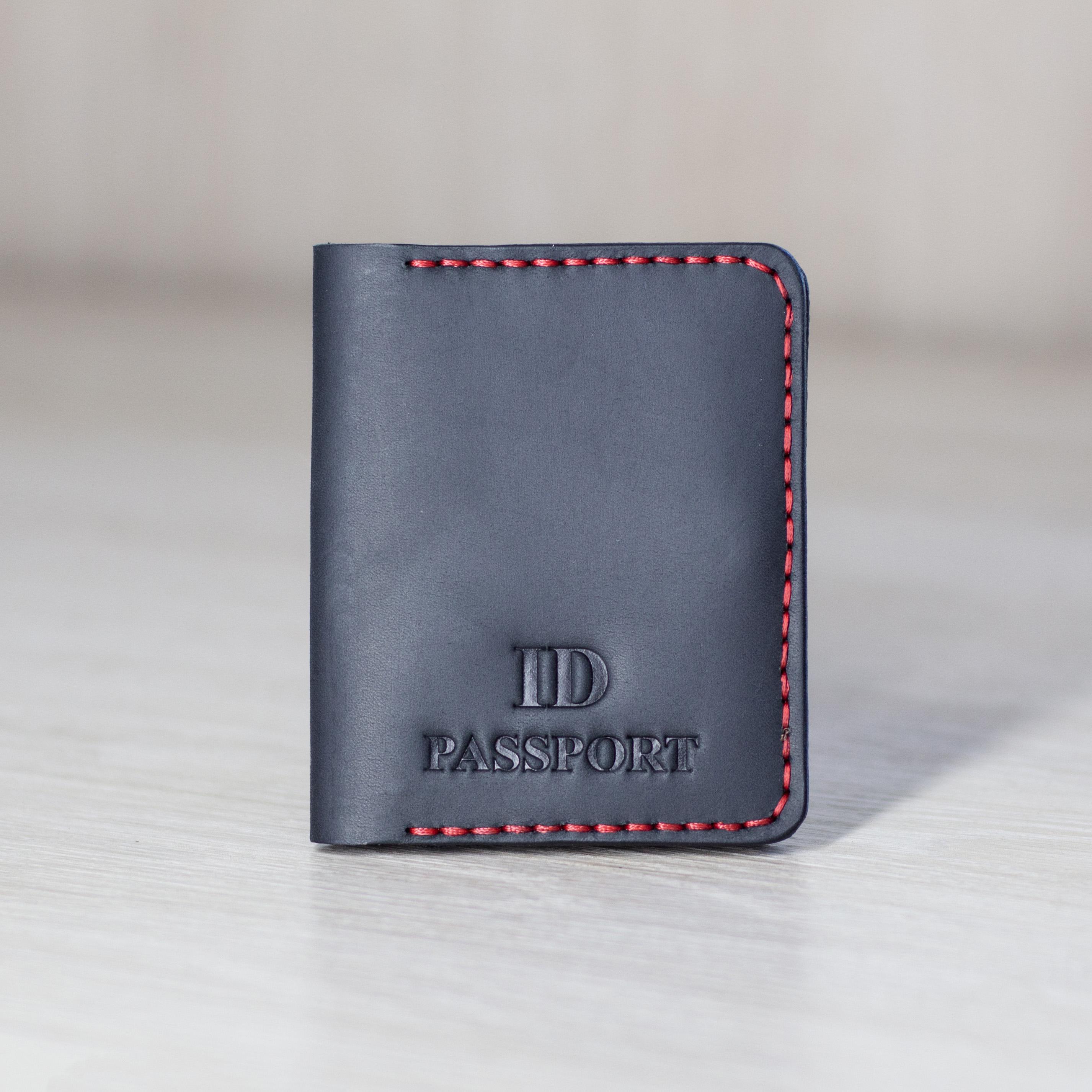 Обложка на ID паспорт с красной нитью Черный (f8cfc540)