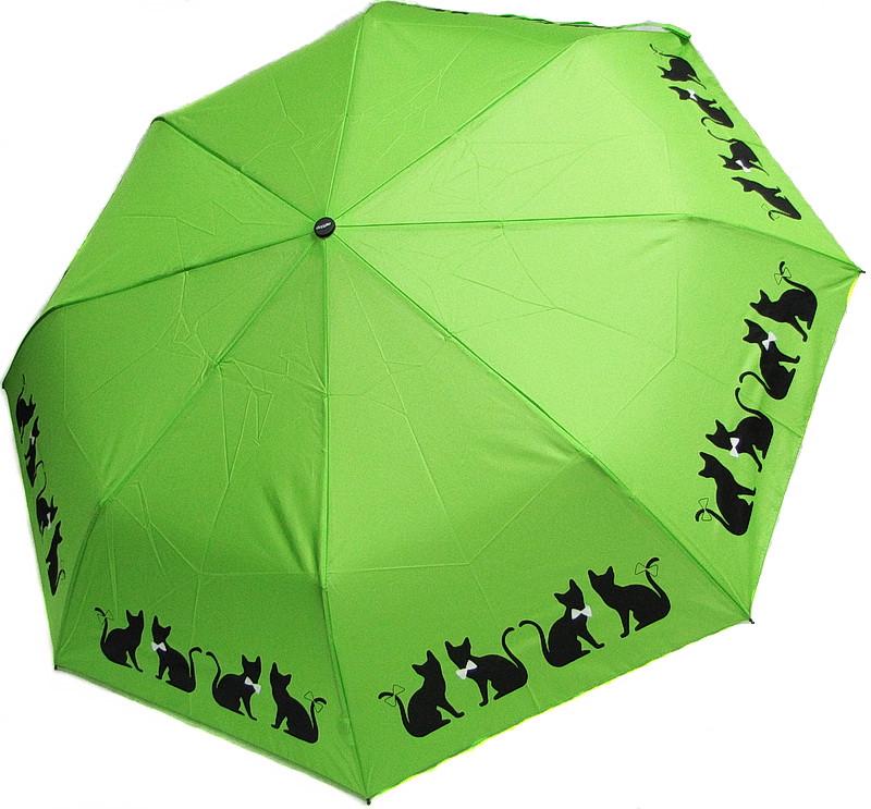 Зонт женский складной Doppler c котиками автомат D 98 мм Green (7441465 C06)
