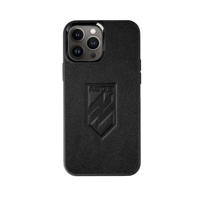 Чохол-накладка із чорної телячої шкіри з тисненням Герб АЗОВ для iPhone 16 Pro Kartel 38766
