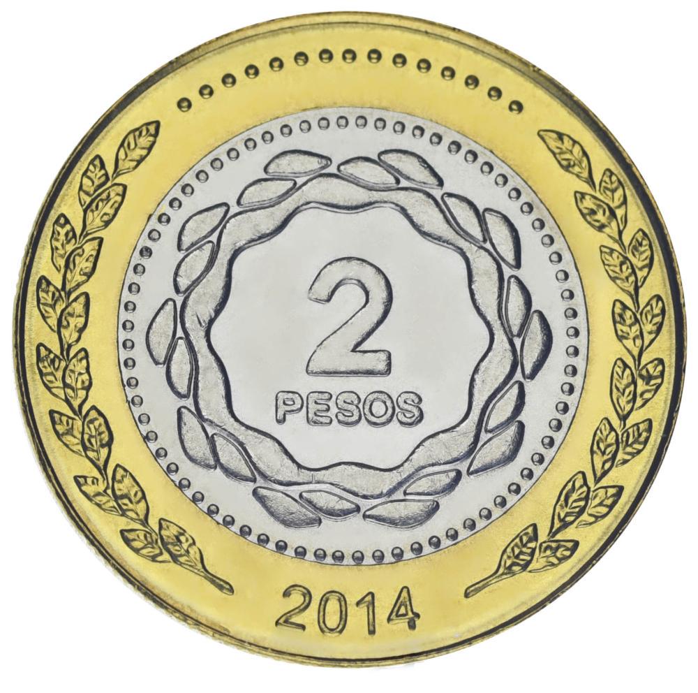Коллекционная монета Аргентина 2 песо 2014 Биметалл UNC (М21973)