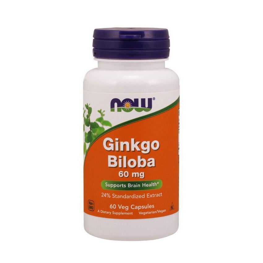 Гинкго билоба с порошком листьев NOW Ginkgo Biloba 60 mg экстракт 24% 60 капс.