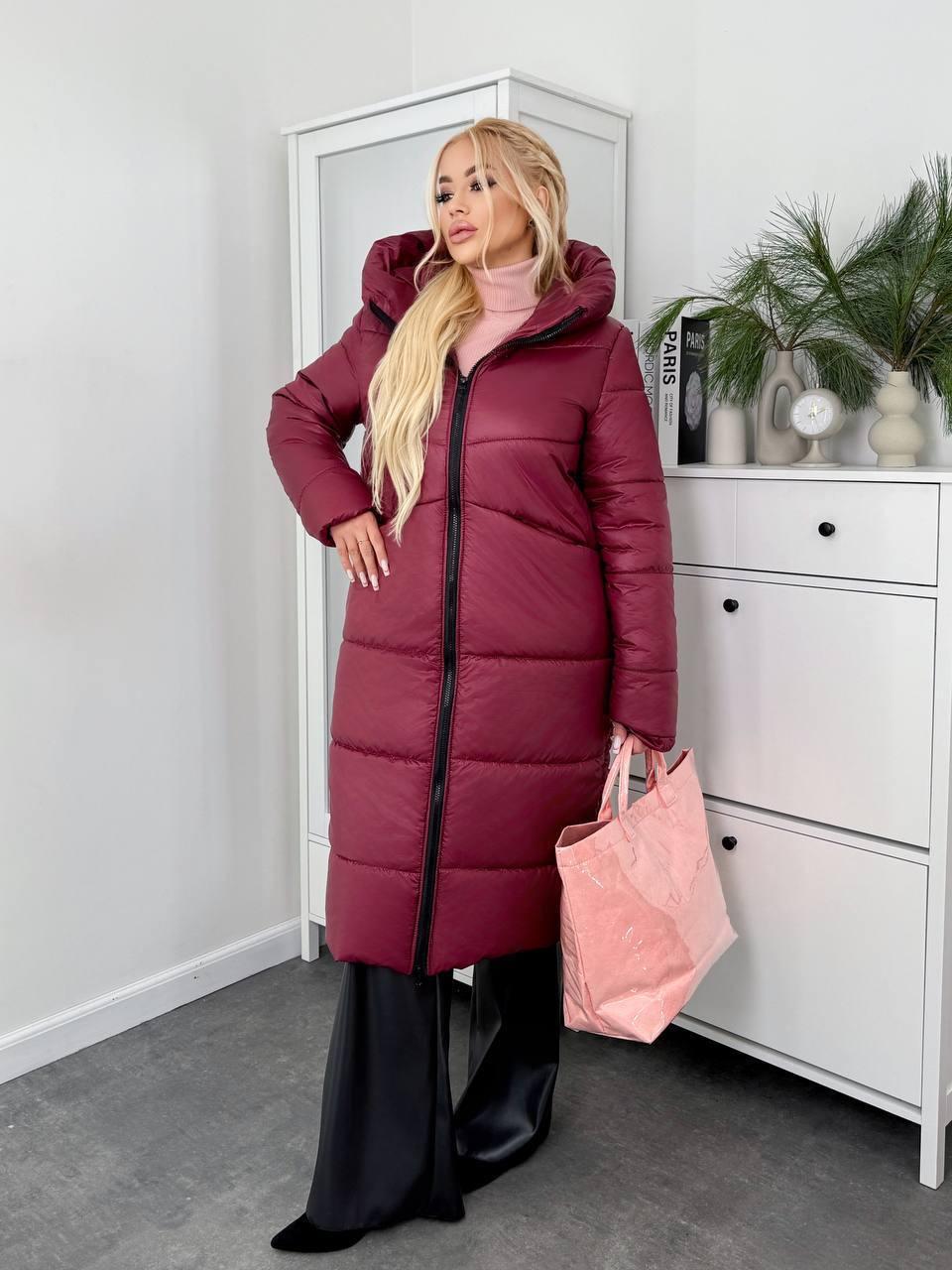 Пуховик жіночий зимовий подовжений до -20°С батал 6XL-7XL Марсала (OV-1099MAR-6XL-7XL) - фото 3