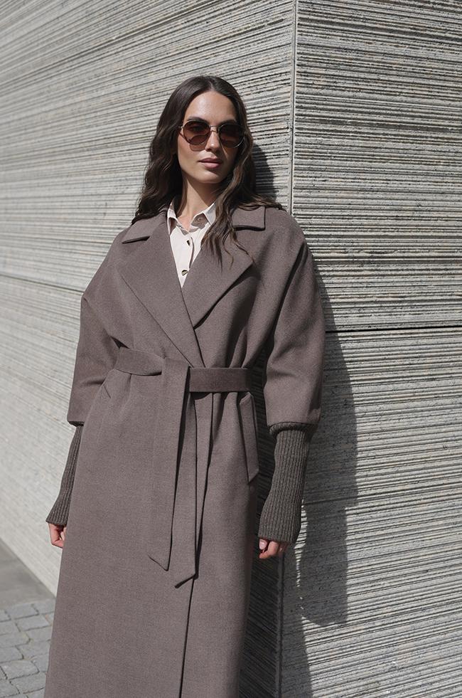 Пальто Lipar с вязаными рукавами р. 50 Мокко (6314) - фото 3 Пальто Lipar с вязаными рукавами р. 50 Мокко (6314) - фото 3