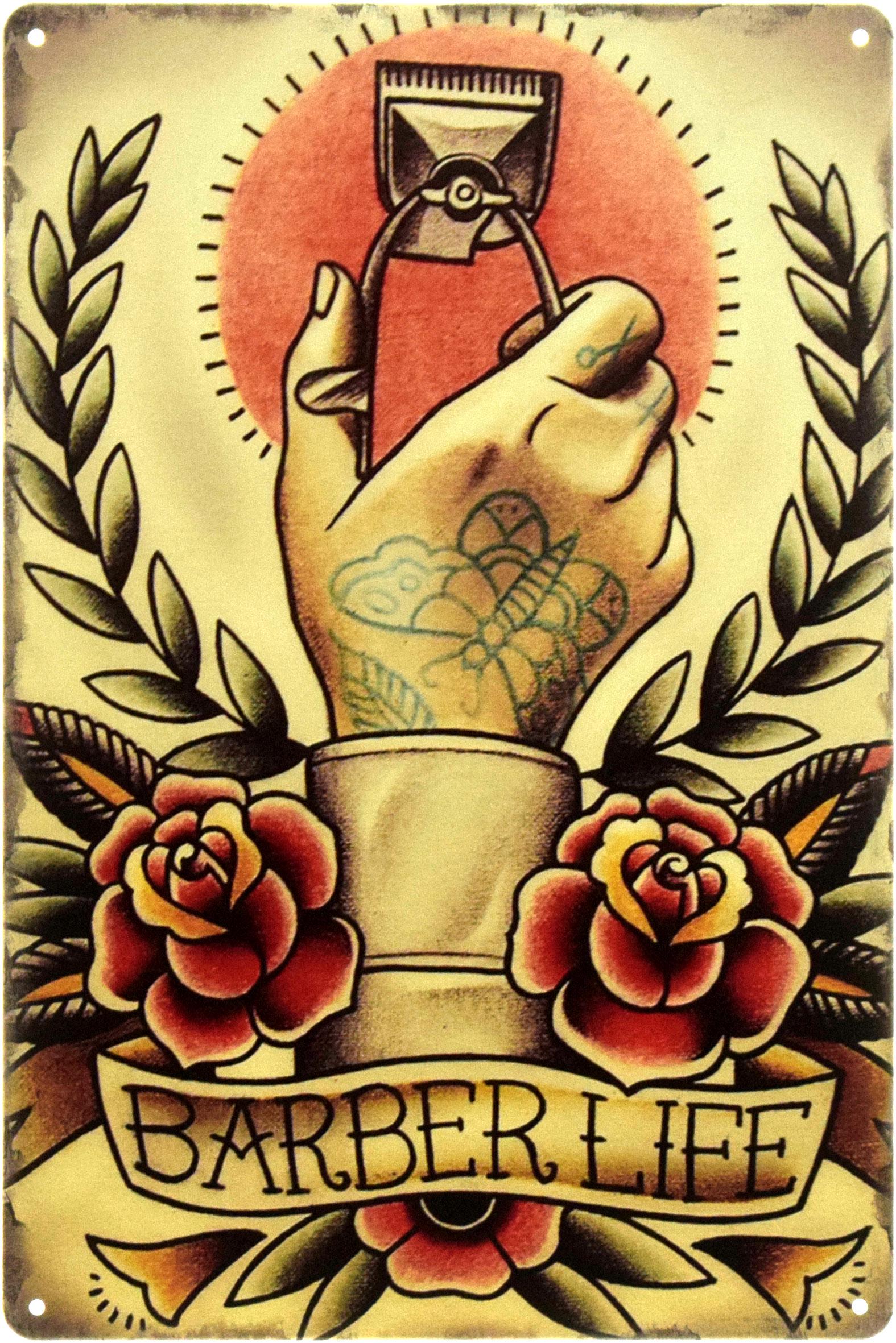 Табличка металлическая "Barber Shop Barber Life" 20x30 см (ms-104546)