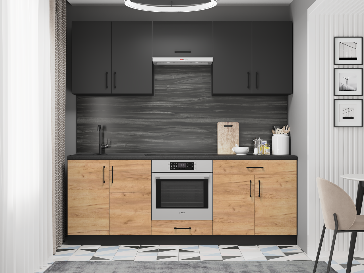 Комплект кухні К-8 Еверест Оптіма зі стільницею 2,2 м Антрацит/Крафт золотий (ЕК-25035) - фото 5 Комплект кухні К-8 Еверест Оптіма зі стільницею 2,2 м Антрацит/Крафт золотий (ЕК-25035) - фото 5