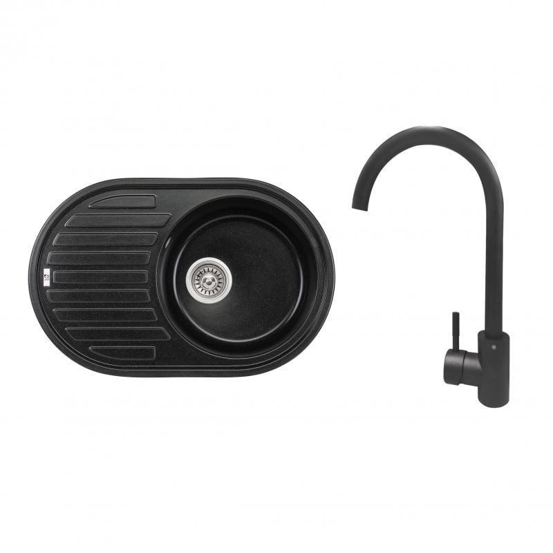 Мийка для кухні Lidz BLM-14 зі змішувачем Aria 015F k35 780x500/200 мм Чорний (24501611)