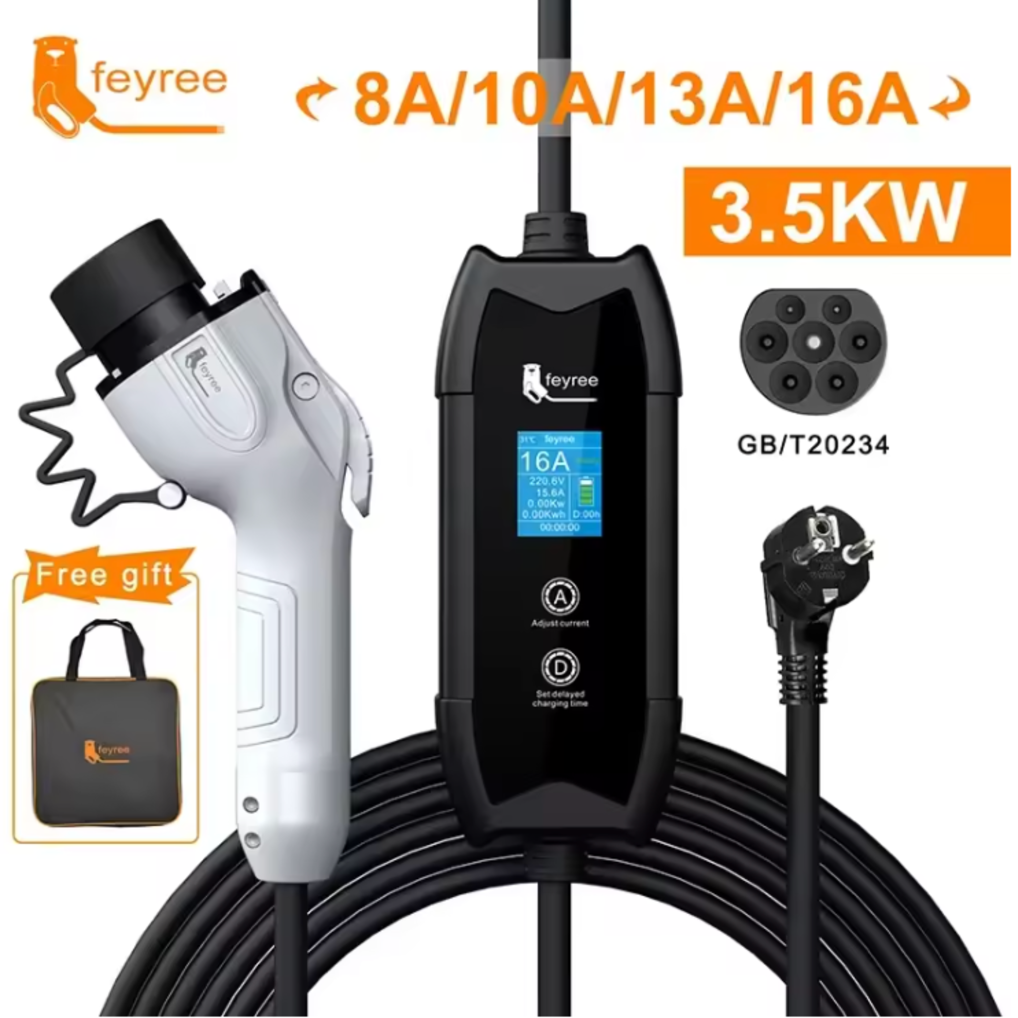 Зарядний пристрій для електромобіля Feyree EV Portable GBT 3,5 кВт 3,5 м (25864854) - фото 2 Зарядний пристрій для електромобіля Feyree EV Portable GBT 3,5 кВт 3,5 м (25864854) - фото 2