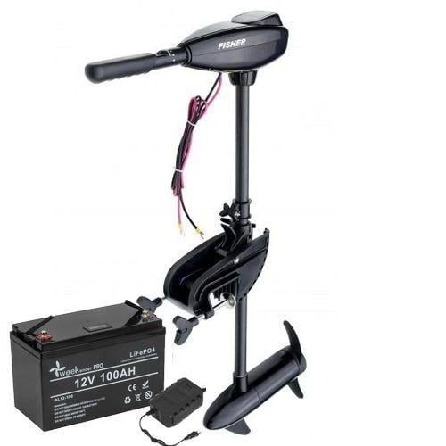 Електромотор для човна Fisher 55 lbs 12V 100 A/h Li-Feo4 АКБ та З/П