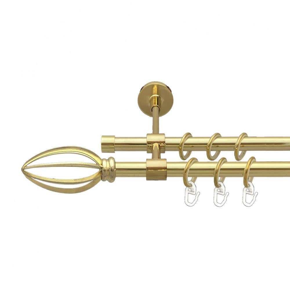 Карниз металлический Orvit Пантеон двухрядный закрытый/гладкая труба/кольцо металлическое Золото 16/16 мм 300 см (00-00014574)