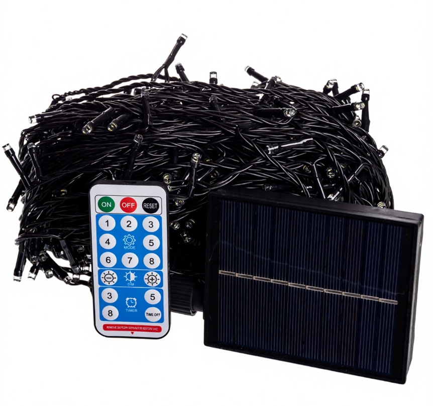 Гирлянда нить уличная 500 LED 50 м на солнечной батарее черная нить с пультом ДУ Белый - фото 4 Гирлянда нить уличная 500 LED 50 м на солнечной батарее черная нить с пультом ДУ Белый - фото 4