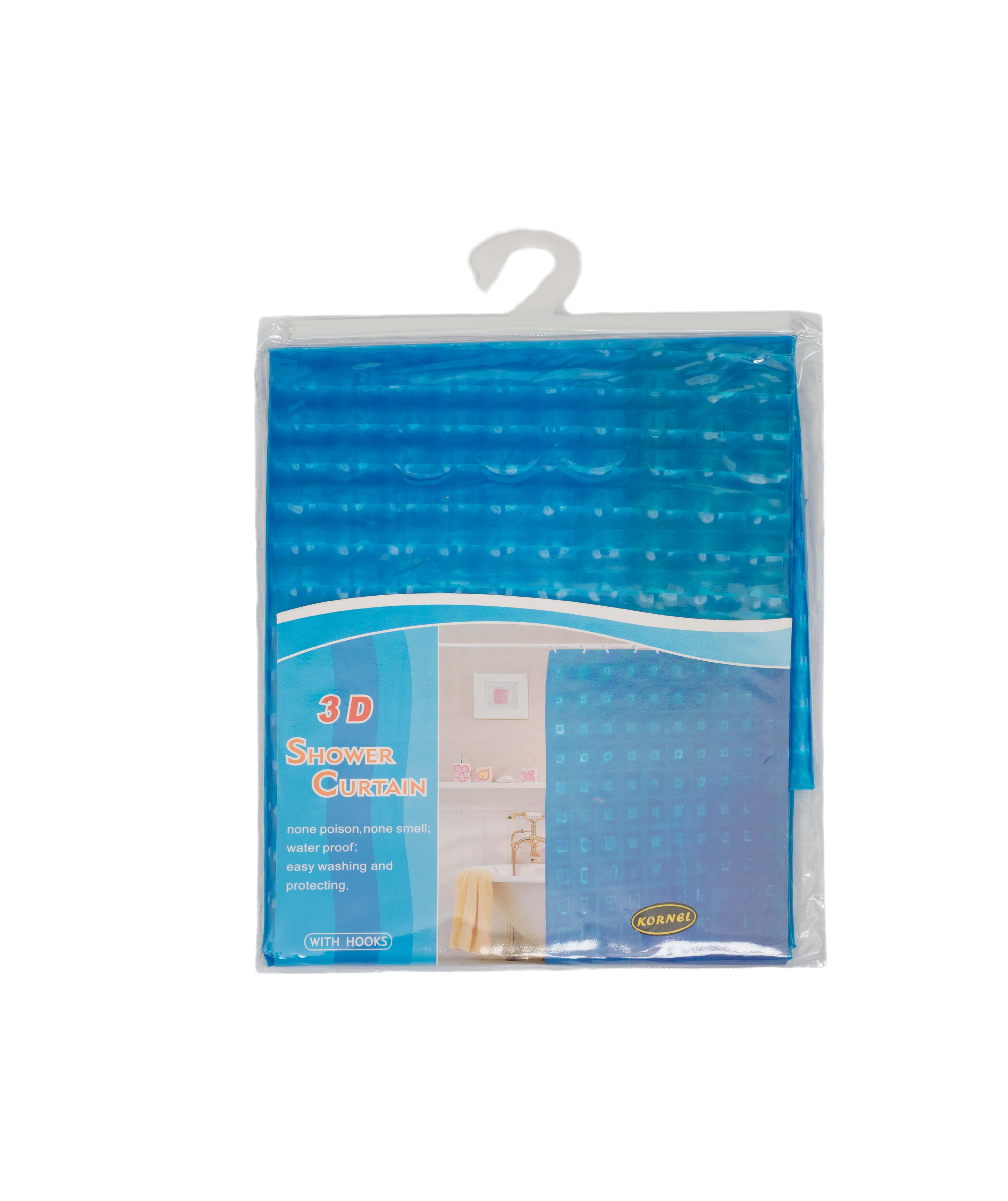 Шторка 3D для ванной комнаты 180х180 см Голубой (KL-42)