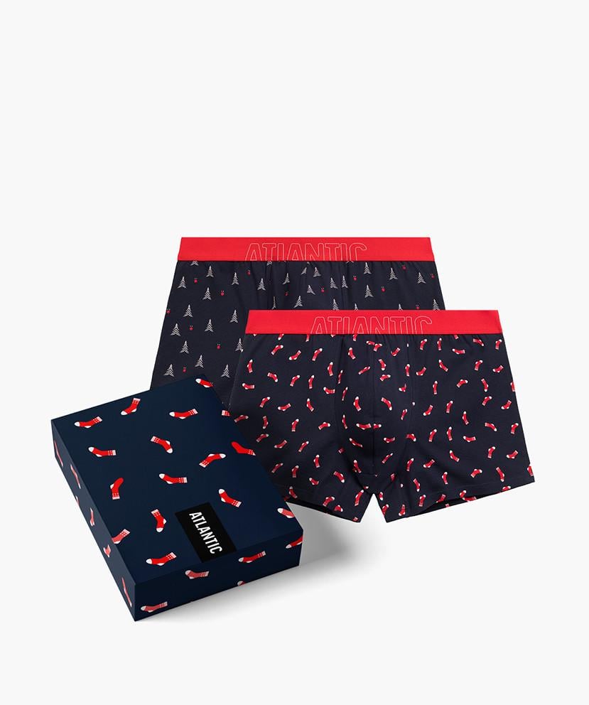 Комплект боксеров мужских новогодних Atlantic 2GMH-027 с широкой резинкой L Темно-синий (2836701881)