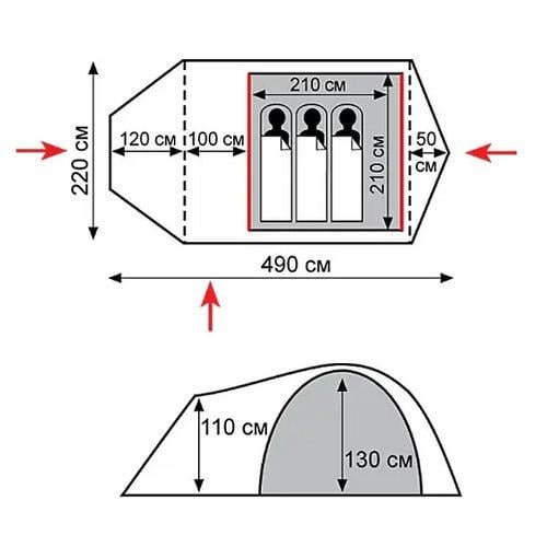 Намет Tramp Cave 3 V2 4-місний 490х220х130 см Сірий (TRT-021) - фото 5