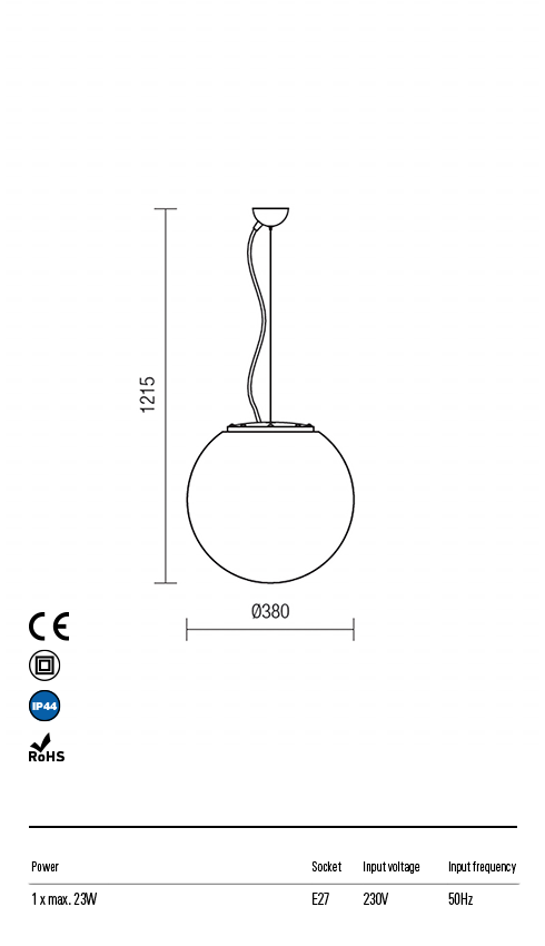 Светильник подвесной уличный Redo Baloo Su 38Cm E27 1X23 W Ip44 Opal 5.1.1 (9974) - фото 3