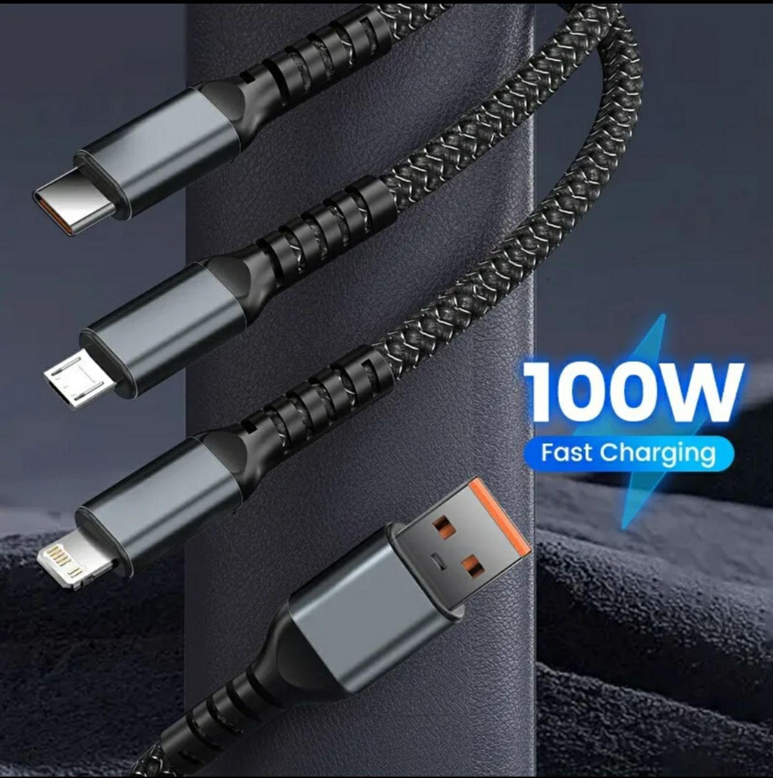 Кабель универсальный 3в1 USB - Lightning/Micro USB/Type-C 3A 1,2 м (230068) - фото 6