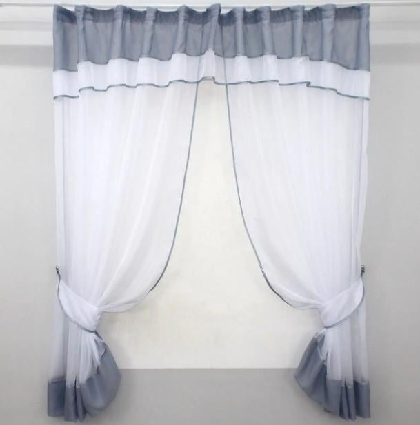 Шторки с ламбрекеном на кухню/балкон 280х170 см Серый/Белый (085к)