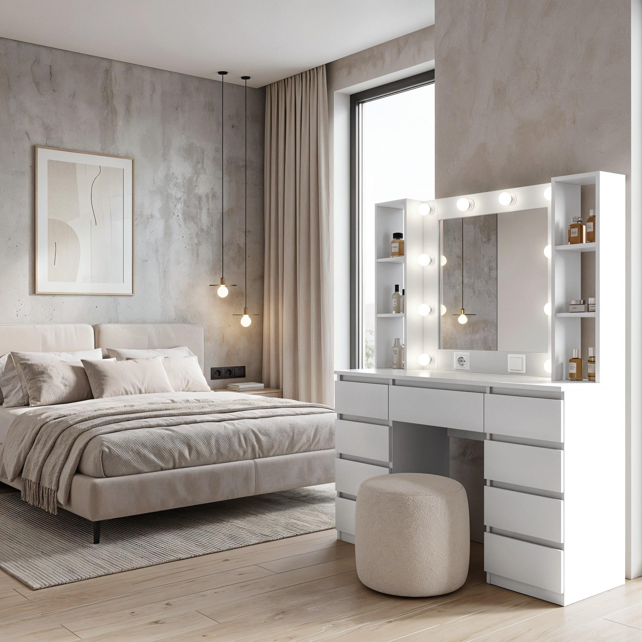 Туалетный столик с лампочками STPP9 1200x500x1600 мм Белый