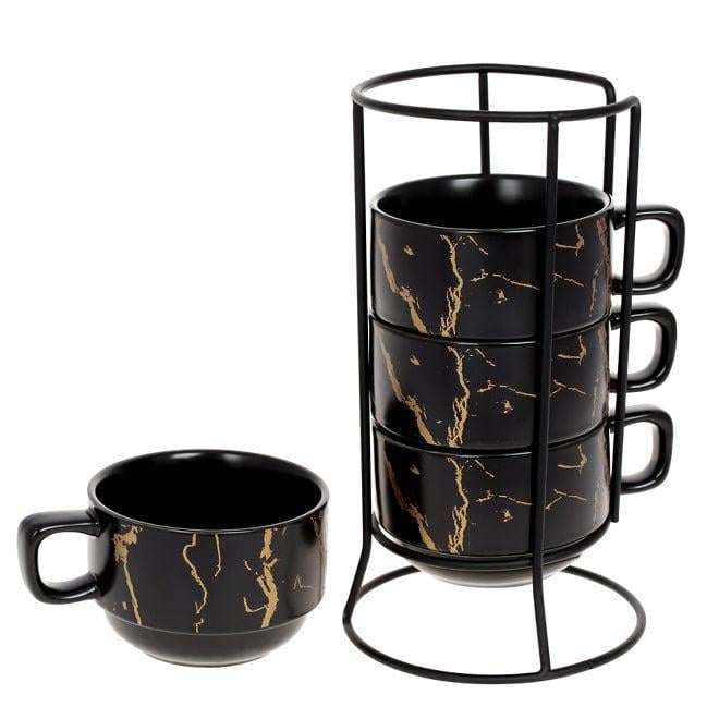 Набор фарфоровых чашек Flora на металлической подставке 200 мл 4 шт. Черный (32610)