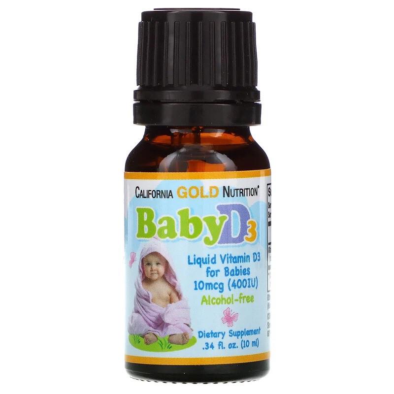 Вітамін D3 для дітей Baby Vitamin D3 California Gold Nutrition у краплях 400 МЕ 10 мл