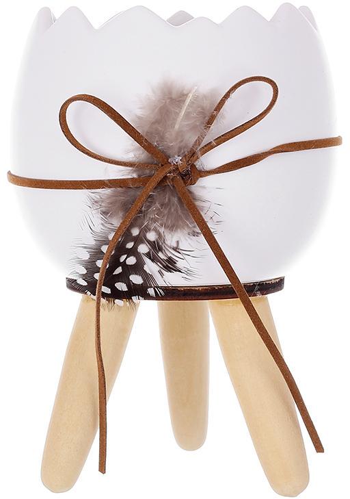 Кашпо керамическое яйцо с пером на деревянных ножках 11,5х20 см