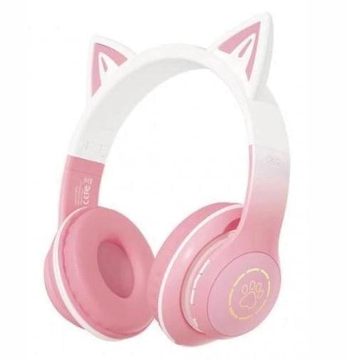 Навушники XO BE38 Bluetooth з вушками та світлодіодами на ободку Рожевий