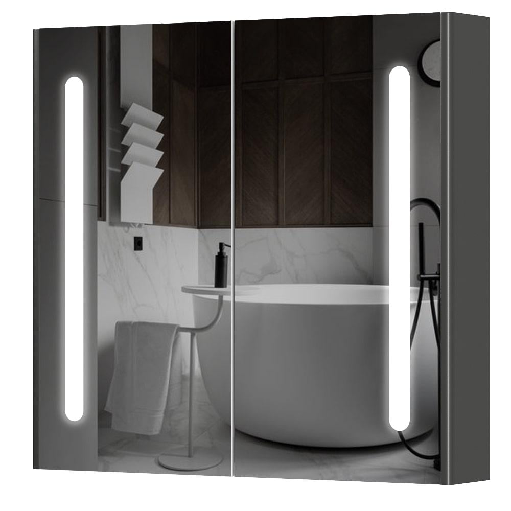 Шкаф зеркальный Aquarius Silver с LED подсветкой 80 Графит (11800)