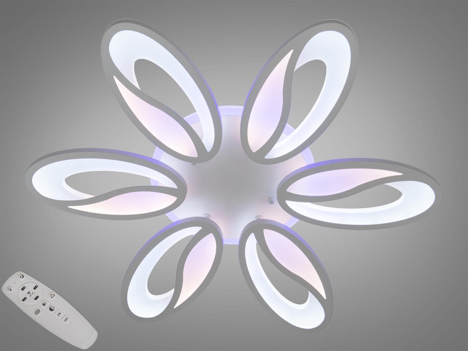 Люстра стельова LED підсвічування/димер/пульт 105W Білий (8090/6WH 3col dim) - фото 1