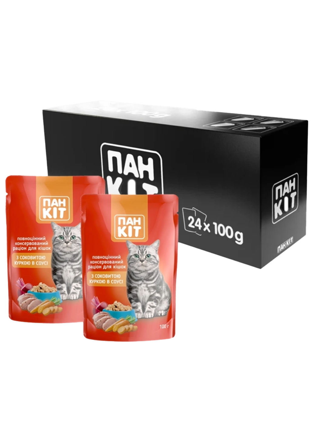 Корм для котів Пан Кот з соковитою куркою в соусі 100 г 24 шт.