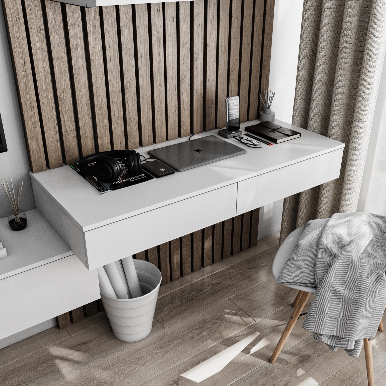 Письмовий стіл підвісний з 2 висувними ящиками 1200x160x500 мм Білий (mt-222-wh)