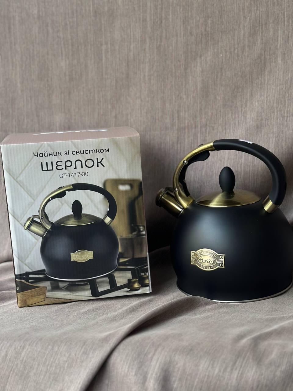 Чайник GUSTO GT-1417-30 Шерлок со свистком 3 л Черный (20770816) - фото 3 Чайник GUSTO GT-1417-30 Шерлок со свистком 3 л Черный (20770816) - фото 3
