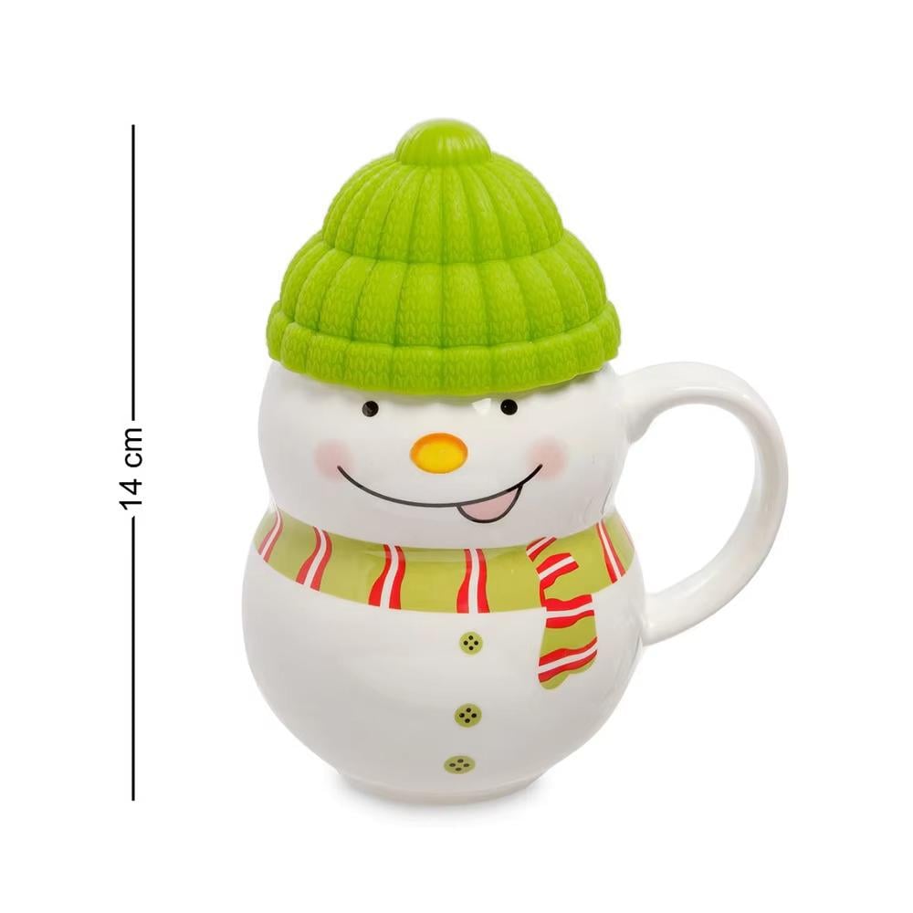 Чашка новогодняя с крышкой Снеговик керамика 350 мл Зеленый (30308503) - фото 5 Чашка новогодняя с крышкой Снеговик керамика 350 мл Зеленый (30308503) - фото 5