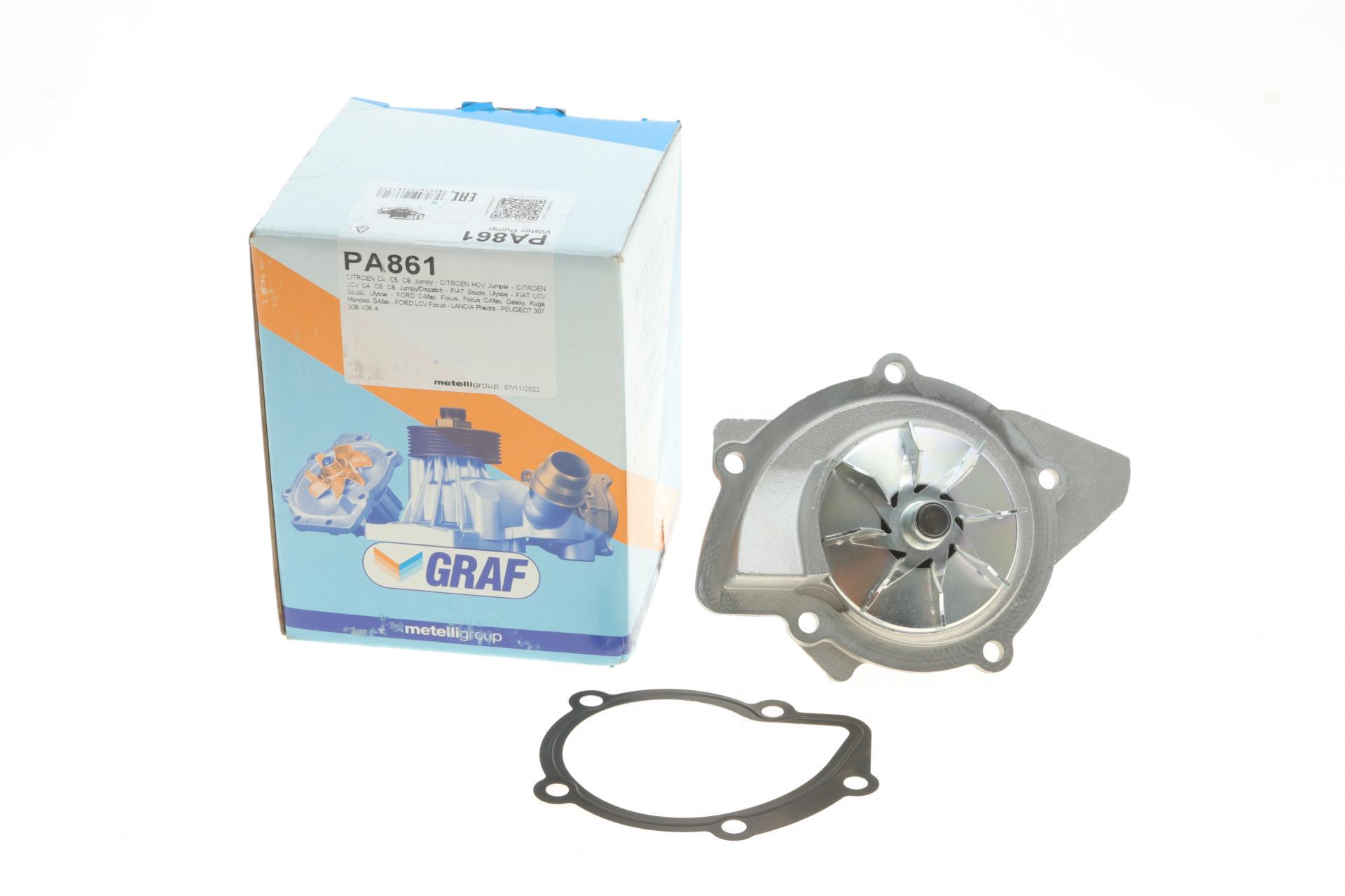 Водяная помпа Graf Citroen C4-C8/Jumpy 2.0-2.2HDi/Fiat Scudo 2.0D/Ford Focus 2.0TDCI 01-19zB/B 8 лопастей (PA861)