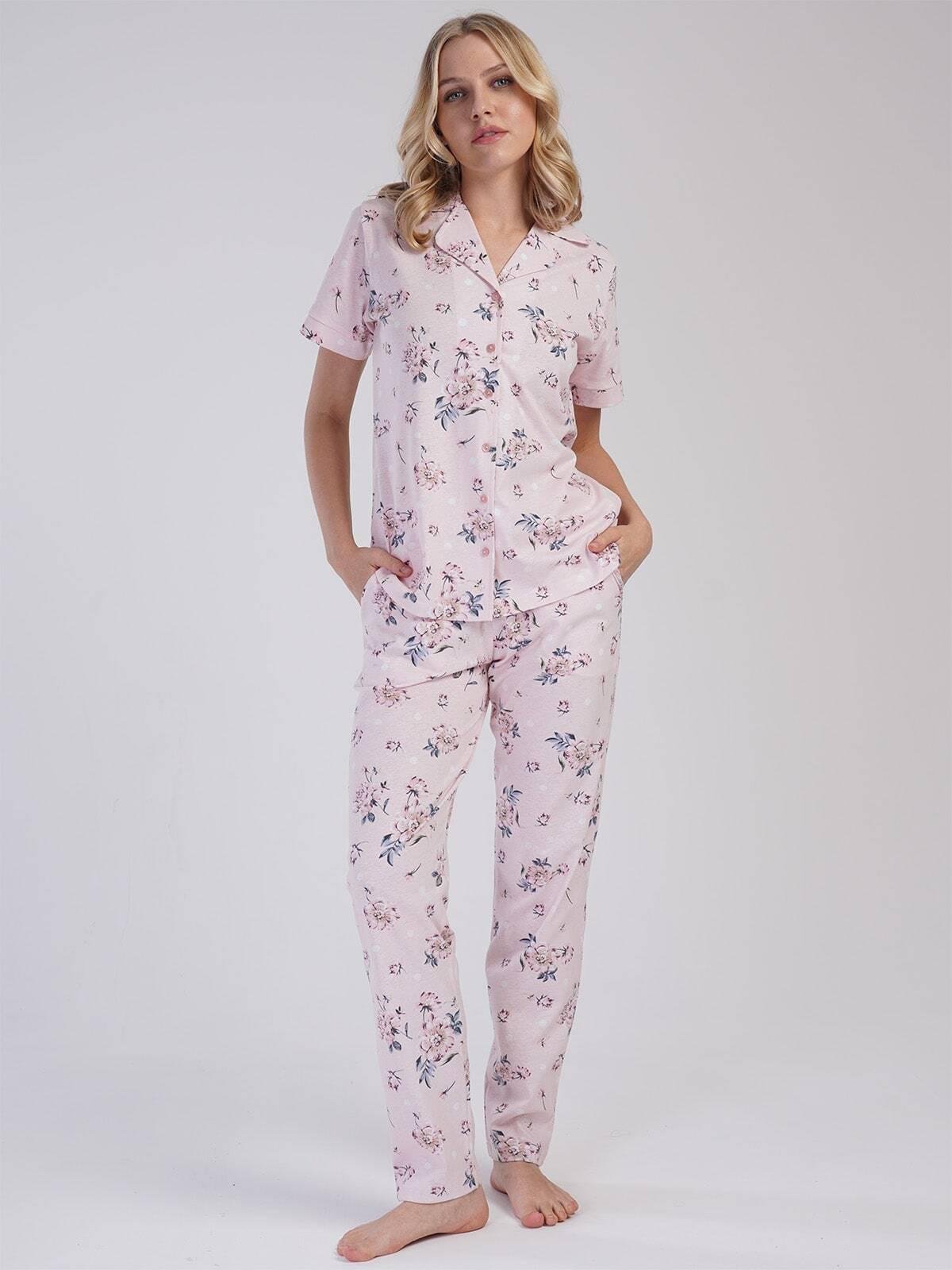 Пижама женская хлопковая на пуговицах со штанами (vien-3114159323)