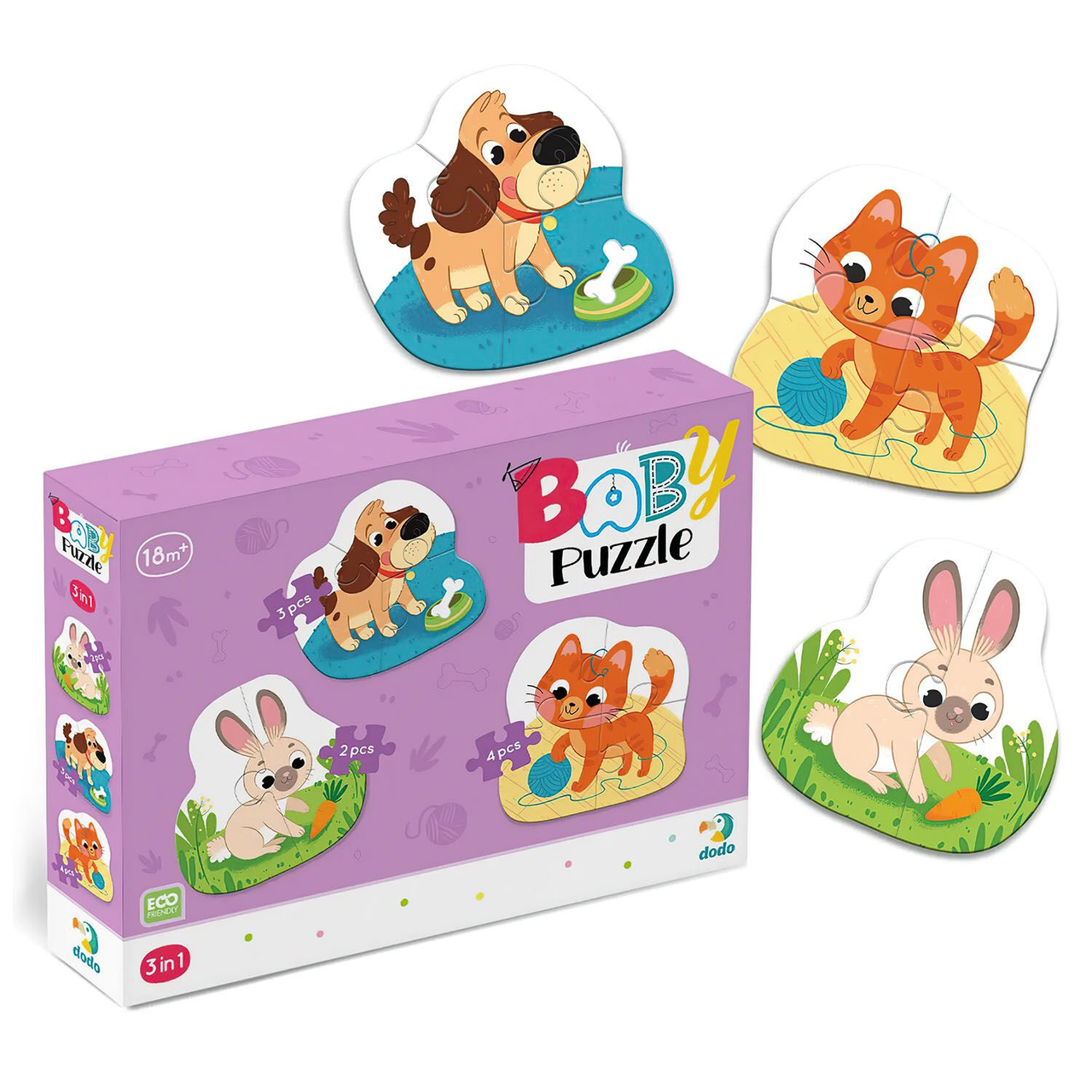 Пазл DoDo 300395 Домашние животные 3 картинки котик/песик/зайчонок (2846279165)