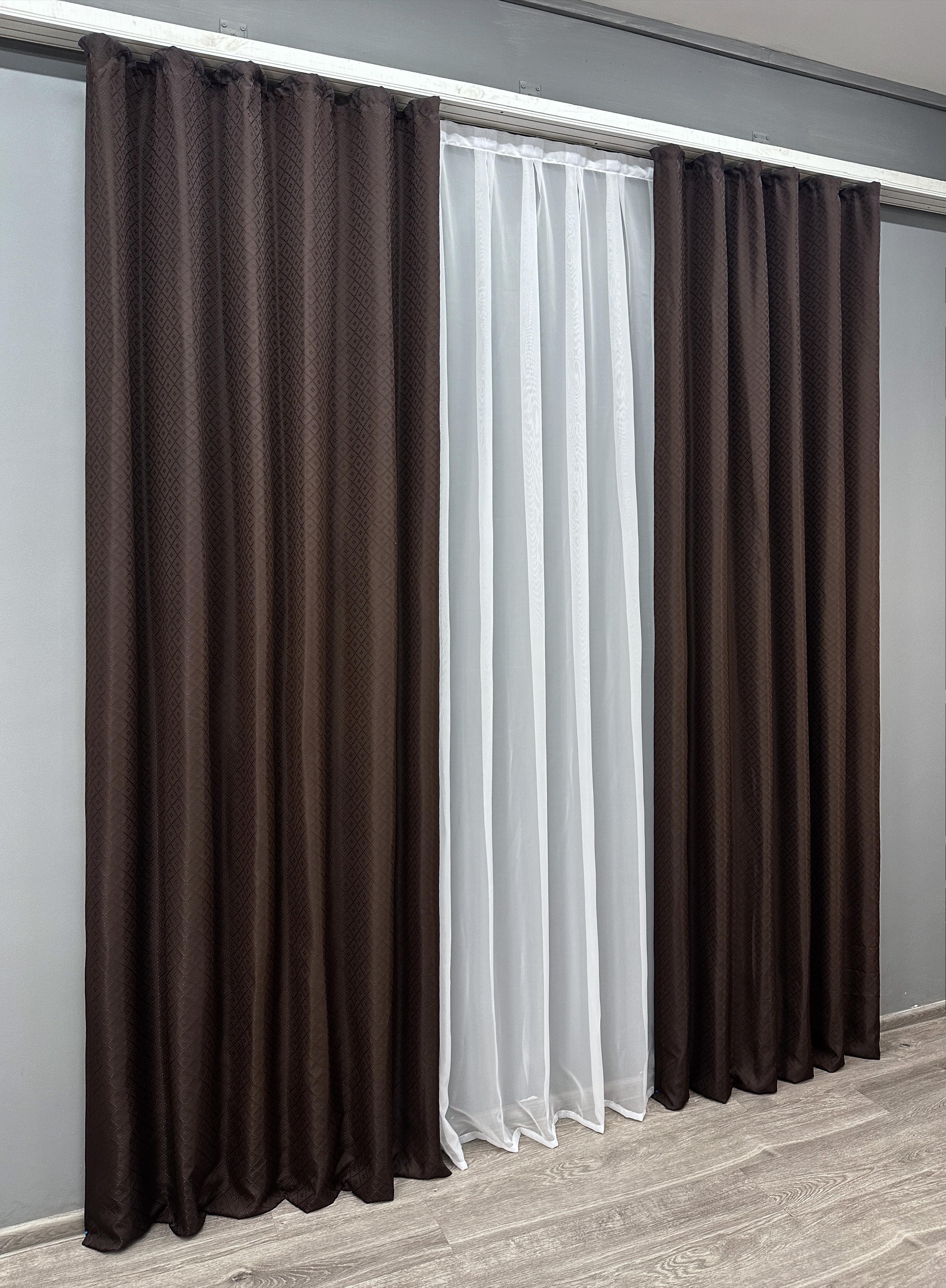 Комплект штор VR-Textil № 1746ш жаккард 145х270 см 2 шт. Коричневый (33-0704) - фото 3 Комплект штор VR-Textil № 1746ш жаккард 145х270 см 2 шт. Коричневый (33-0704) - фото 3