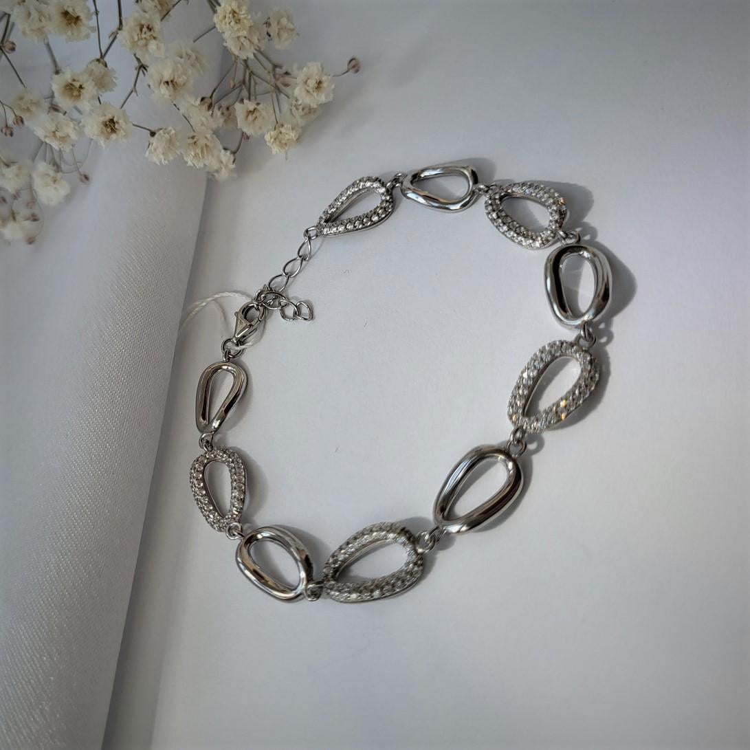 Браслет женский с белыми камнями из серебра 925 проба покрыто родием р. 17-20 см 6,64 г (1006б)