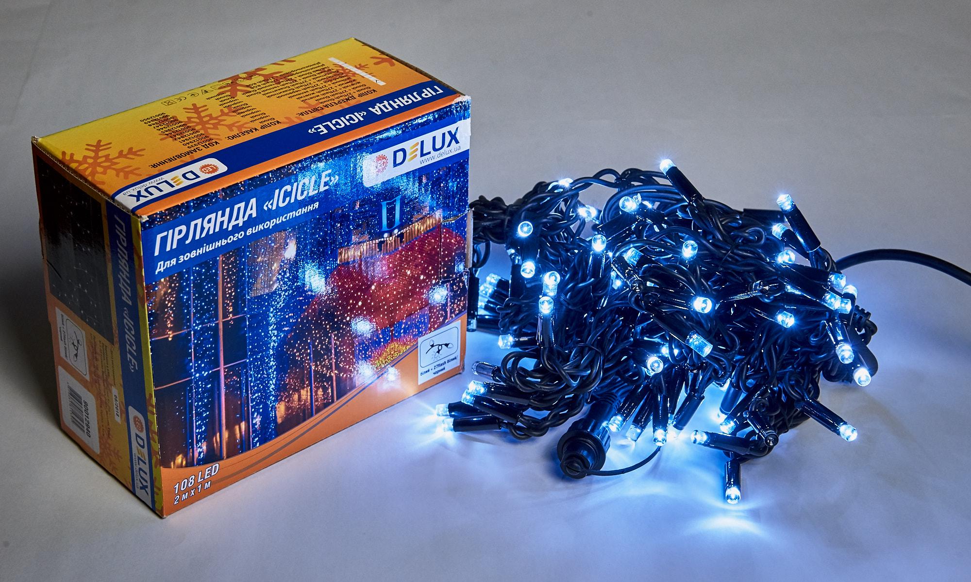 Гирлянда внешняя Delux Icicle 108 LED IP44 EN бахрома 27 flash 2x1 м Белый/Черный (90012940)